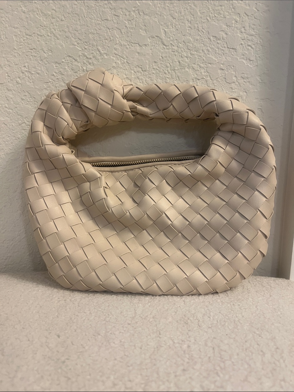 Woven Knot Handle Bag in Cream